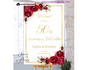 Red Roses 50th Anniversary welcome sign template,50th Anniversary welcome sign,(16)